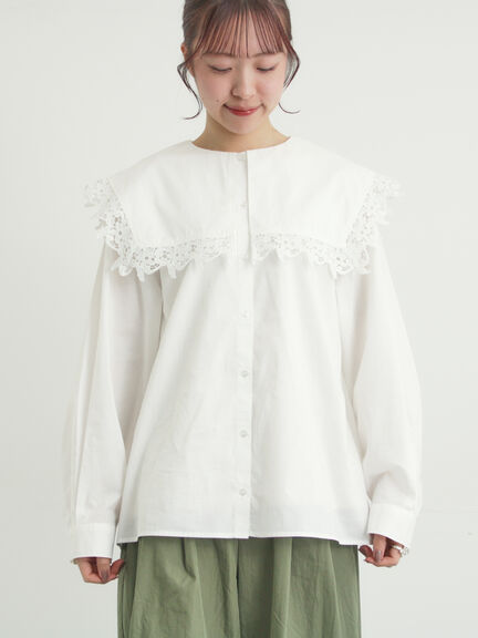 ビッグスクエア襟ブラウス（オフホワイト/ブラック）｜Samansa Mos2（サマンサ モスモス）通販