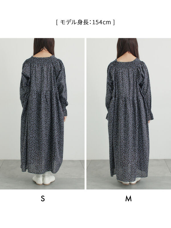 セール】 花柄シャーリングワンピース（ブラック/イエロー/カーキ