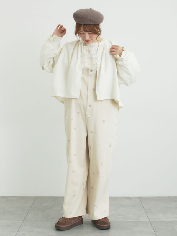 ショートギャザージャケット（オフホワイト/ブラック/ブラウン