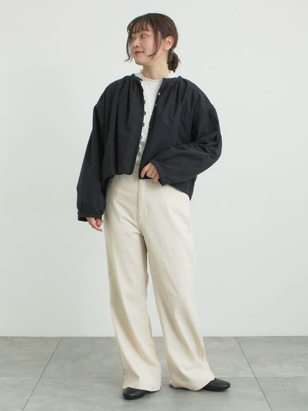 ショートギャザージャケット（オフホワイト/ブラック/ブラウン