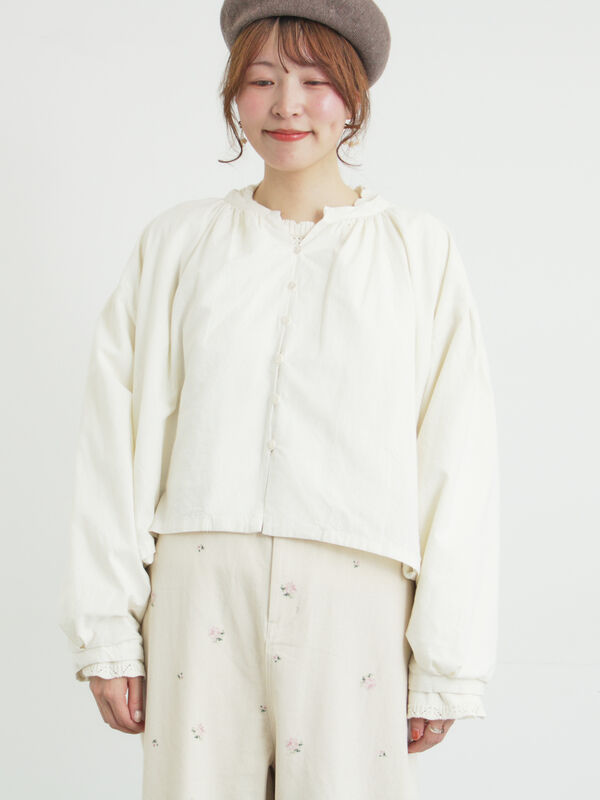 ショートギャザージャケット（オフホワイト/ブラック/ブラウン