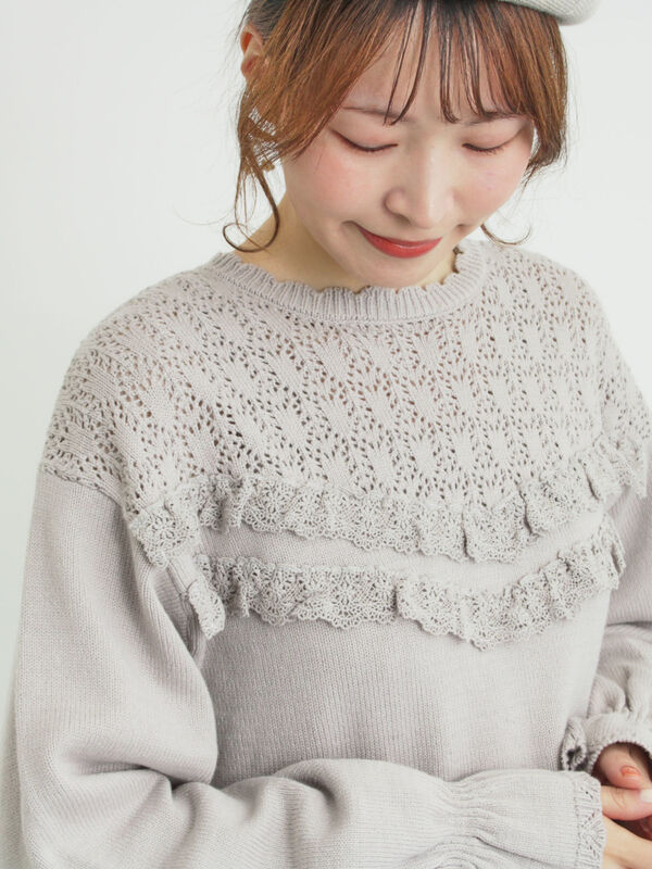 透かし柄切替レースニット（グレー）｜Samansa Mos2（サマンサ モスモス）通販