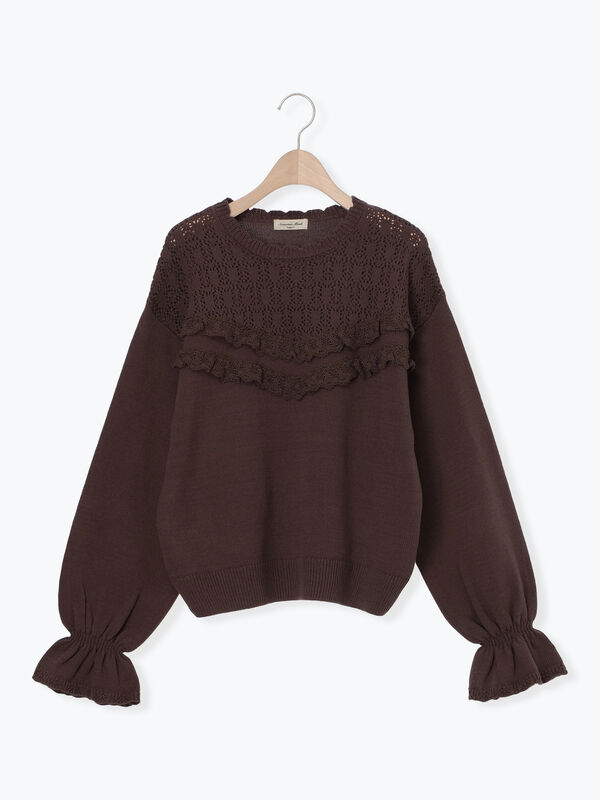 透かし柄切替レースニット（ダークブラウン）｜Samansa Mos2（サマンサ モスモス）通販
