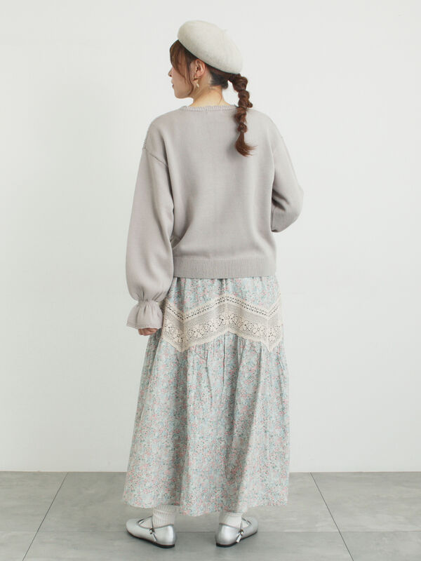 セール】 透かし柄切替レースニット（オフホワイト/グレー/ダーク