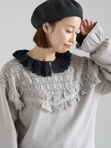 透かし柄切替レースニット（オフホワイト/グレー/ダークブラウン）｜Samansa Mos2（サマンサ モスモス）通販