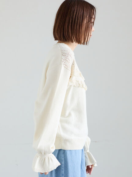 透かし柄切替レースニット（オフホワイト/グレー/ダークブラウン）｜Samansa Mos2（サマンサ モスモス）通販