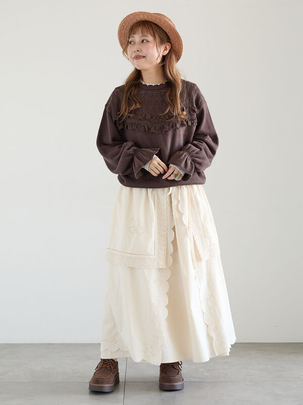 セール】 透かし柄切替レースニット（オフホワイト/グレー/ダーク