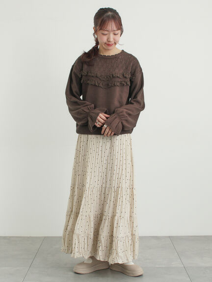 透かし柄切替レースニット（オフホワイト/グレー/ダークブラウン）｜Samansa Mos2（サマンサ モスモス）通販