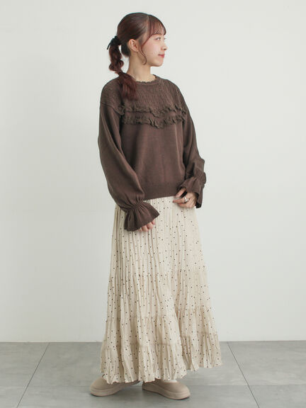 透かし柄切替レースニット（オフホワイト/グレー/ダークブラウン）｜Samansa Mos2（サマンサ モスモス）通販