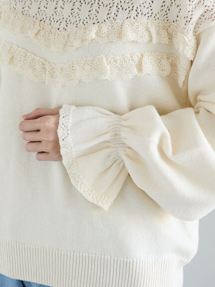 透かし柄切替レースニット（オフホワイト/グレー/ダークブラウン）｜Samansa Mos2（サマンサ モスモス）通販