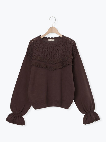 透かし柄切替レースニット（オフホワイト/グレー/ダークブラウン）｜Samansa Mos2（サマンサ モスモス）通販