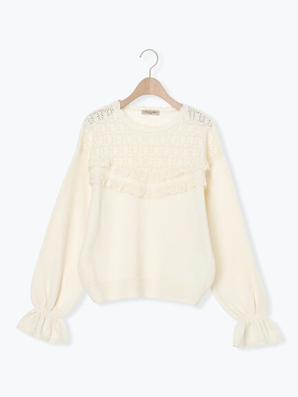 透かし柄切替レースニット（オフホワイト/グレー/ダークブラウン）｜Samansa Mos2（サマンサ モスモス）通販