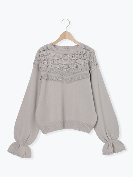 透かし柄切替レースニット（オフホワイト/グレー/ダークブラウン）｜Samansa Mos2（サマンサ モスモス）通販