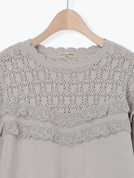 透かし柄切替レースニット（オフホワイト/グレー/ダークブラウン）｜Samansa Mos2（サマンサ モスモス）通販