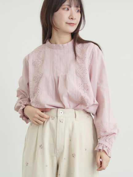 スタンドカラーレースブラウス（オフホワイト/ピンク/キナリ）｜Samansa Mos2（サマンサ モスモス）通販