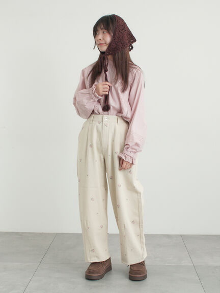 スタンドカラーレースブラウス（オフホワイト/ピンク/キナリ）｜Samansa Mos2（サマンサ モスモス）通販