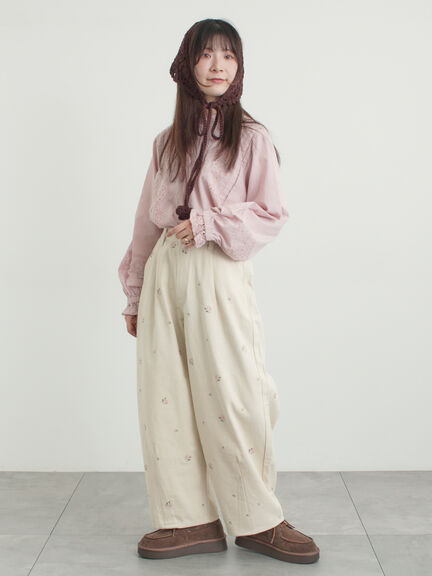 スタンドカラーレースブラウス（オフホワイト/ピンク/キナリ）｜Samansa Mos2（サマンサ モスモス）通販