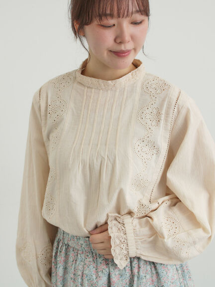 スタンドカラーレースブラウス（オフホワイト/ピンク/キナリ）｜Samansa Mos2（サマンサ モスモス）通販