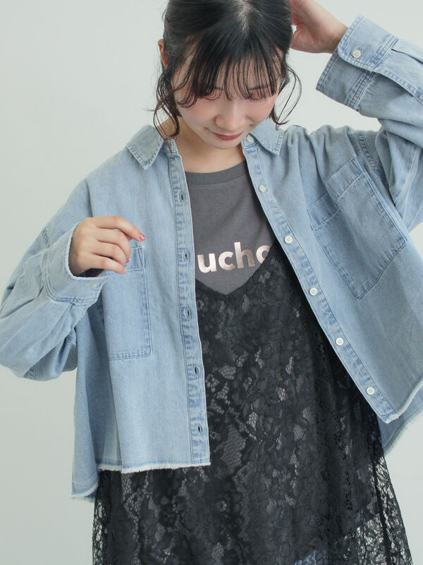 デニムショート丈シャツ（サックスブルー）｜Samansa Mos2（サマンサ モスモス）通販