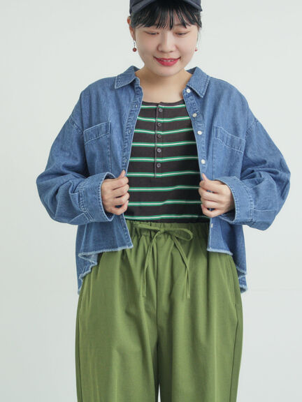 デニムショート丈シャツ（チャコールグレー/サックスブルー/ブルー）｜Samansa Mos2（サマンサ モスモス）通販