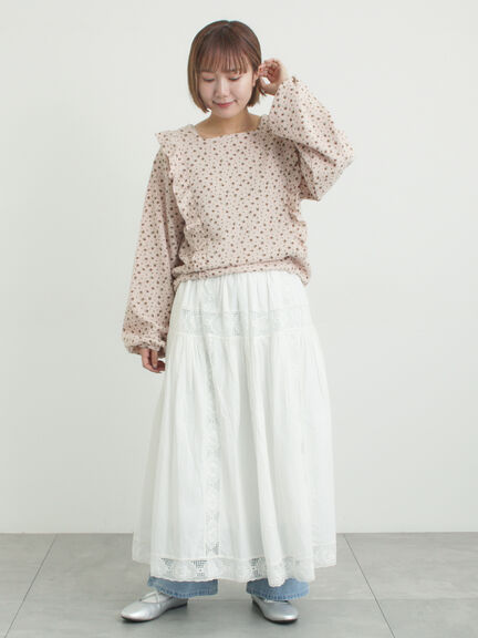 ローズ柄レースギャザースカート（オフホワイト/ブラック/ピンク）｜Samansa Mos2（サマンサ モスモス）通販