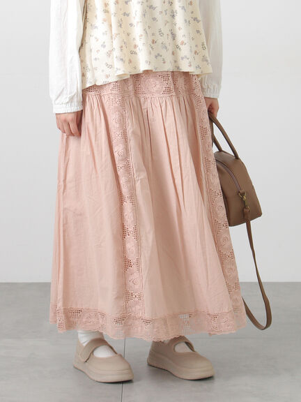 ローズ柄レースギャザースカート（オフホワイト/ブラック/ピンク）｜Samansa Mos2（サマンサ モスモス）通販