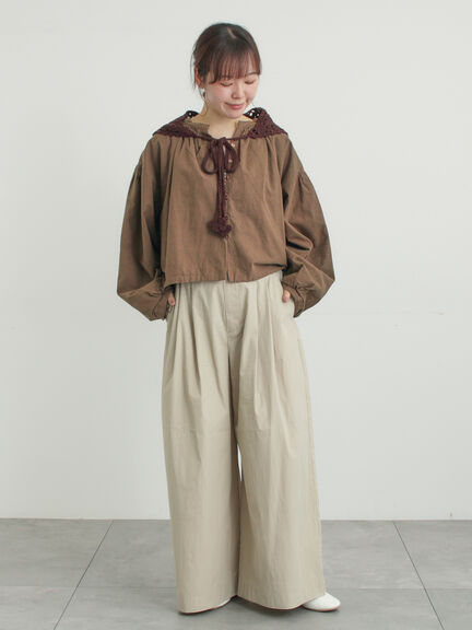 綿ナイロンワイドパンツ（ベージュ/カーキ/ネイビー）｜Samansa Mos2（サマンサ モスモス）通販