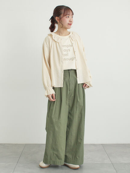 綿ナイロンワイドパンツ（ベージュ/カーキ/ネイビー）｜Samansa Mos2（サマンサ モスモス）通販