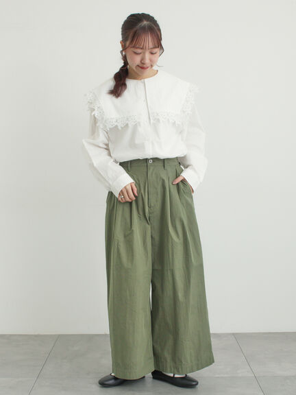 綿ナイロンワイドパンツ（ベージュ/カーキ/ネイビー）｜Samansa Mos2（サマンサ モスモス）通販