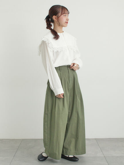綿ナイロンワイドパンツ（ベージュ/カーキ/ネイビー）｜Samansa Mos2（サマンサ モスモス）通販