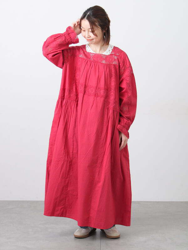 ローズ柄レーススクエアネックワンピース（レッド）｜Samansa Mos2（サマンサ モスモス）通販