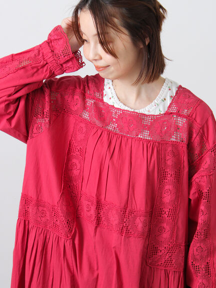 ローズ柄レーススクエアネックワンピース（オフホワイト/ブラック/ピンク/レッド）｜Samansa Mos2（サマンサ モスモス）通販