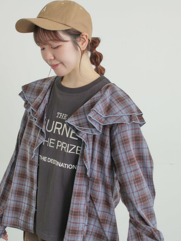 フリル襟ブラウス（ブルー）｜Samansa Mos2（サマンサ モスモス）通販