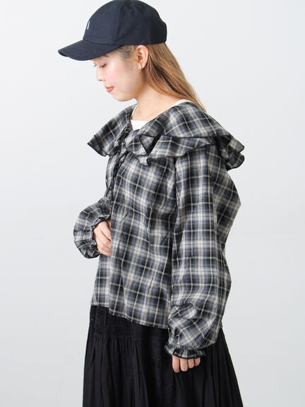 フリル襟ブラウス（オフホワイト/ブラック/ブルー）｜Samansa Mos2（サマンサ モスモス）通販