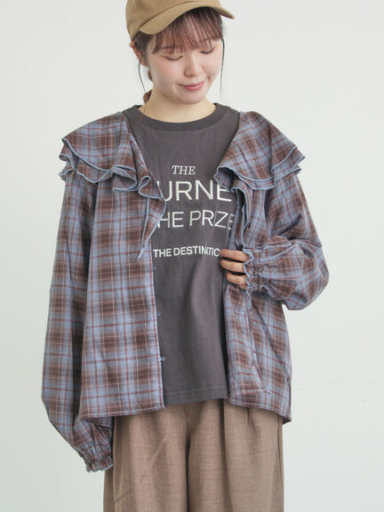 フリル襟ブラウス（オフホワイト/ブラック/ブルー）｜Samansa Mos2（サマンサ モスモス）通販