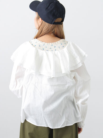 フリル襟ブラウス（オフホワイト/ブラック/ブルー）｜Samansa Mos2（サマンサ モスモス）通販