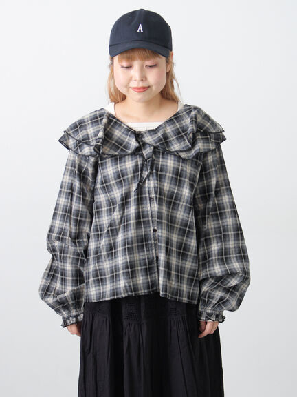 フリル襟ブラウス（オフホワイト/ブラック/ブルー）｜Samansa Mos2（サマンサ モスモス）通販