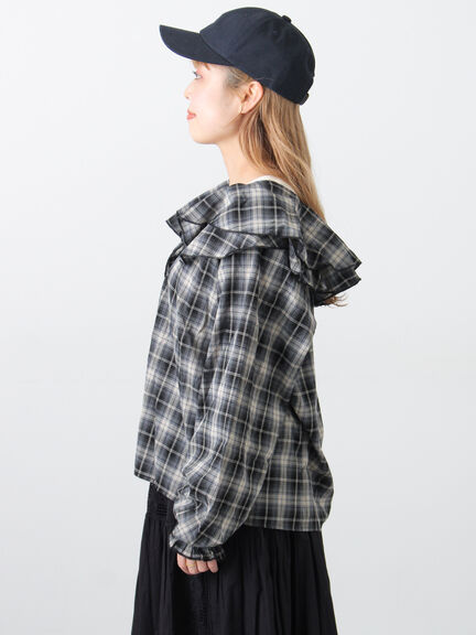 フリル襟ブラウス（オフホワイト/ブラック/ブルー）｜Samansa Mos2（サマンサ モスモス）通販