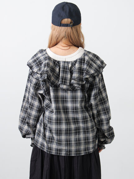 フリル襟ブラウス（オフホワイト/ブラック/ブルー）｜Samansa Mos2（サマンサ モスモス）通販