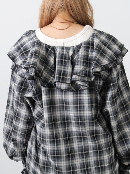 フリル襟ブラウス（オフホワイト/ブラック/ブルー）｜Samansa Mos2（サマンサ モスモス）通販