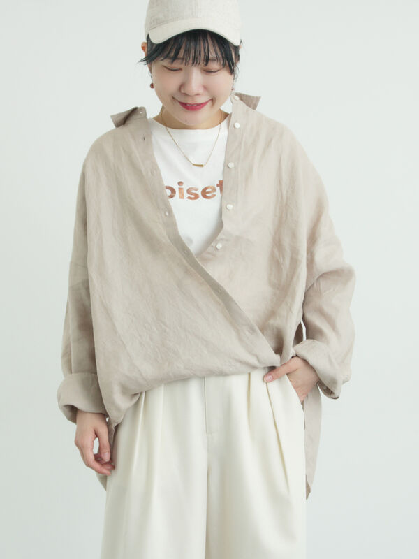 リネンシャツ（オフホワイト/ベージュ/ストライプ/チェック/トップス