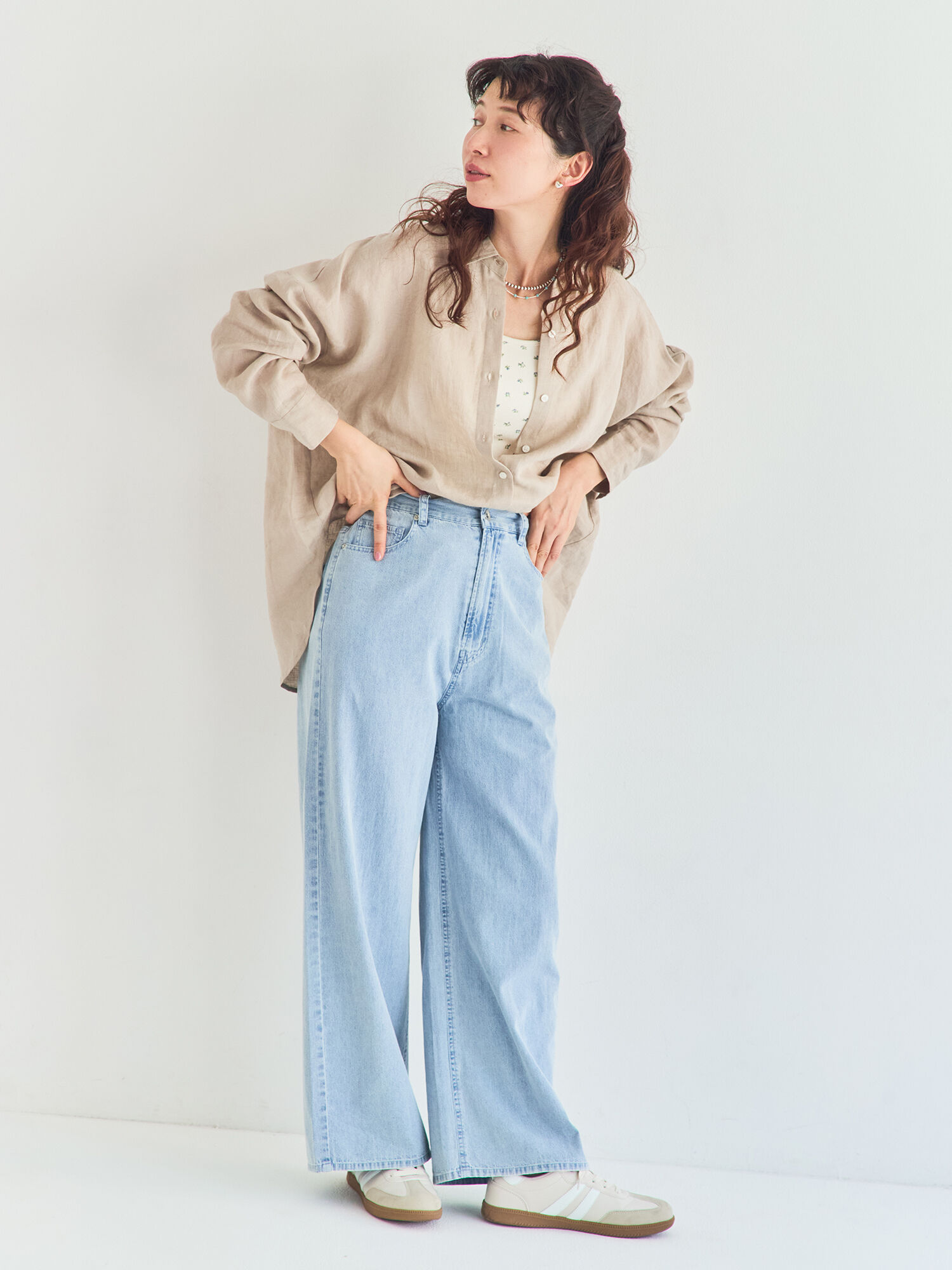 リネンシャツ（オフホワイト/ベージュ/ストライプ/チェック/トップス