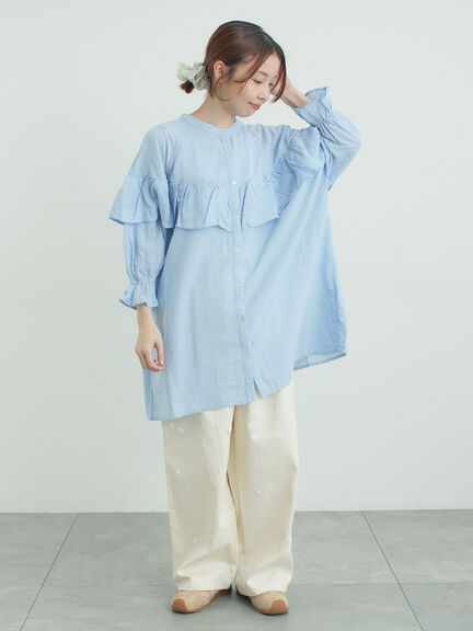 切替フリルチュニック（オフホワイト/ブラック/ブルー）｜Samansa Mos2（サマンサ モスモス）通販