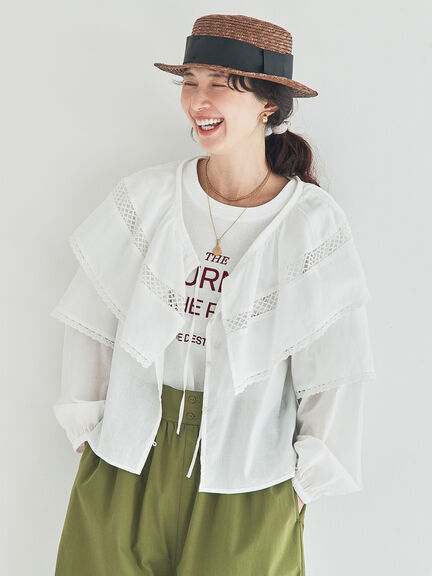 レースボレロブラウス（オフホワイト/ブラック/キナリ）｜Samansa Mos2（サマンサ モスモス）通販