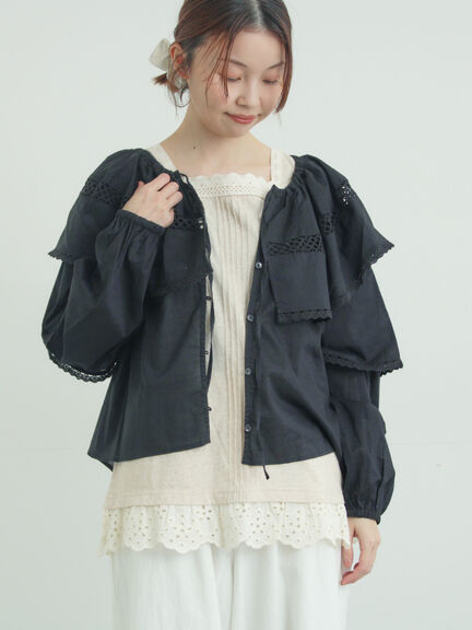 レースボレロブラウス（オフホワイト/ブラック/キナリ）｜Samansa Mos2（サマンサ モスモス）通販