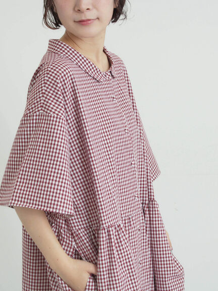 《新色追加》ちび襟シャツワンピース【WEB限定】（オフホワイト/グレー/ボルドー/ブルー）｜Samansa Mos2（サマンサ モスモス）通販