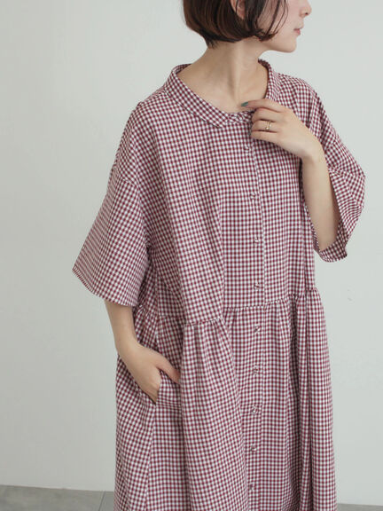 《新色追加》ちび襟シャツワンピース【WEB限定】（オフホワイト/グレー/ボルドー/ブルー）｜Samansa Mos2（サマンサ モスモス）通販