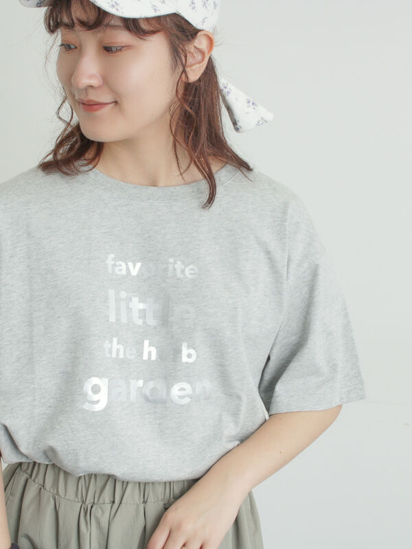 接触冷感】箔プリントTシャツ（オフホワイト/グレー/チャコールグレー