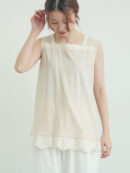 【接触冷感】スクエアネックレースノースリーブ（オフホワイト/ブラック/ベージュ）｜Samansa Mos2（サマンサ モスモス）通販