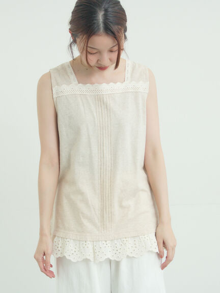 【接触冷感】スクエアネックレースノースリーブ（オフホワイト/ブラック/ベージュ）｜Samansa Mos2（サマンサ モスモス）通販